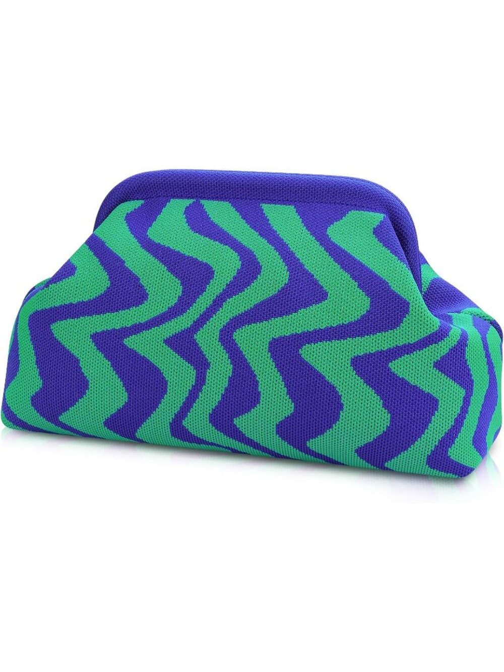 Women's Blue Green Woven Clutch Purse Striped Dumpling Crochet Beach Handbag